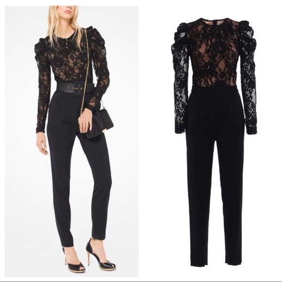 Michael Kors Victorian Floral Lace Puff Sleeve Jumpsuit - Picture 1 of 16